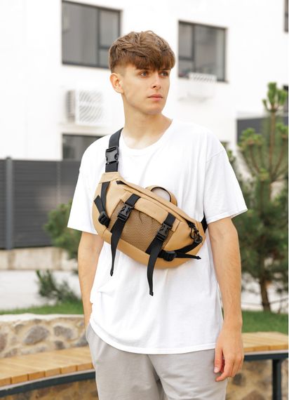 Большая мужская сумка бананка Sambag DynamicDart бежевая 38 × 21 × 7 см (80411026m)