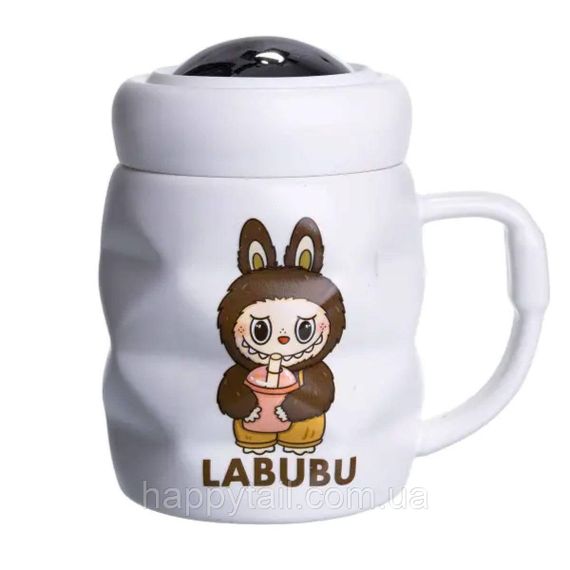 Чашка порцелянова з кришкою Labubu 400 (мл) Білий з темно-коричневим FM-54C