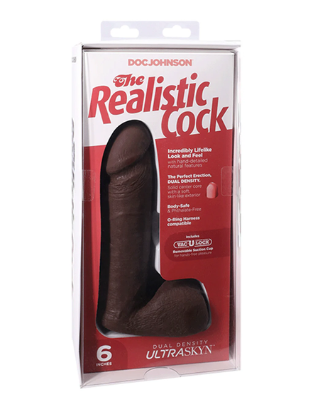 Фалоімітатор Doc Johnson The Realistic Cock 6 inch Black - ULTRASKYN, Vac-U-Lock, діаметр 4,3 см | Зображення 2