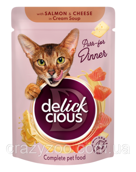 Вологий корм для котів Delickcious смужки з лососем та сиром у крем-супі 85 г D6251402