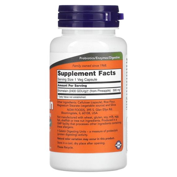 Бромелайн NOW Foods Bromelain 500 mg 60 Veg Caps | Зображення 1