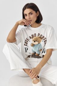 Oversize футболка з принтом ведмедика - білий цвет, ONE SIZE (є розміри)