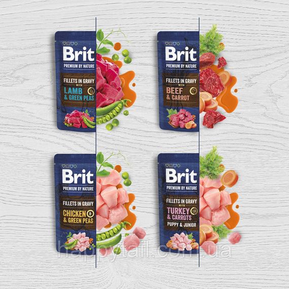 Вологий корм Brit Premium Fillets in Gravy для собак малих порід філе яловичини з морквою пауч 85 г | Зображення 3