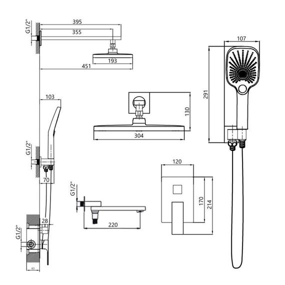 Душова система універсальна Qtap Gemini прихованого монтажу на три споживача QTGEM114BLM45703 Black Matt | Зображення 1