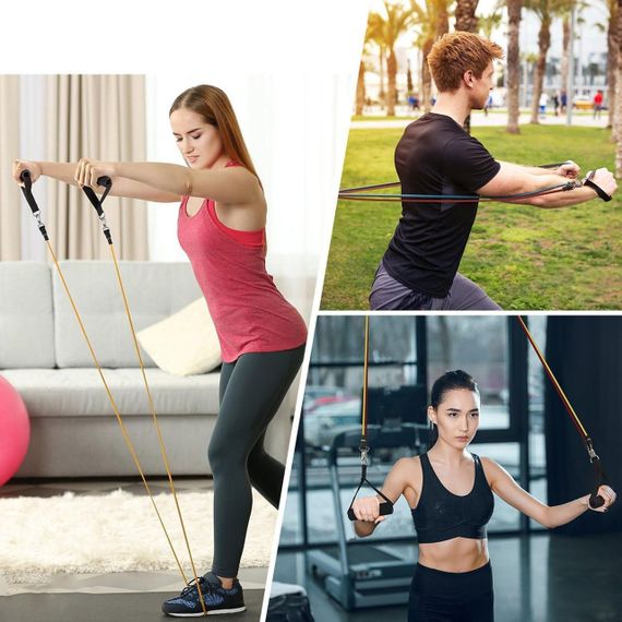 Набір трубчастих еспандерів для фітнесу та вправ 5 шт / Комплект гумових джгутів для спорту / Еспандери | Зображення 5