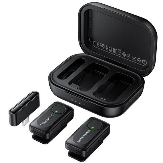 Петличний бездротовий мікрофон Borofone BFK17 Lemai dual-mic Type-C Black | Зображення 6