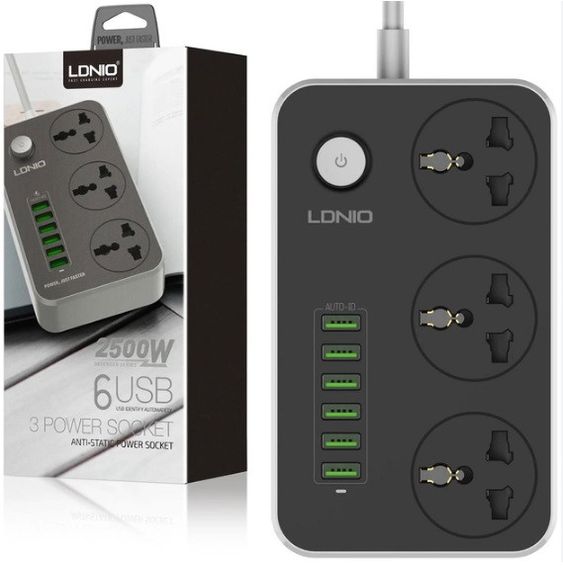 Сетевой фильтр LDNIO SC3604 удлинитель 2 м 3 розетки 6 USB с защитой Серо - черный | Зображення 3