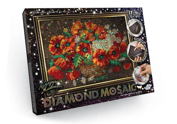 Креативна творчість "Діамантовий живопис. DIAMOND MOSAIC" великий набір DM-01 Danko Toys Маки Вид 6