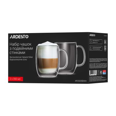 Набор чашек Ardesto BWH 350 мл 2 шт прозорий (AR2635BWH) | Зображення 3