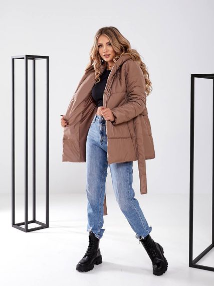 Жіноча зимова куртка з поясом, арт. 505, кава | Зображення 1