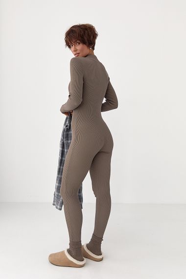 Трикотажний комбінезон в рубчик - кавовий цвет, ONE SIZE (є розміри) | Зображення 1