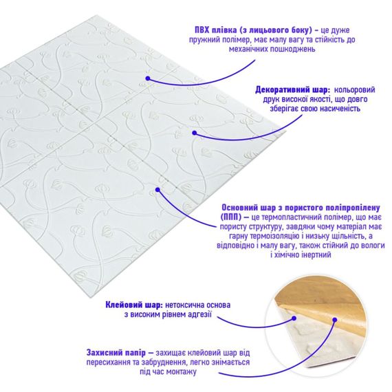 Панель 3D WHITE 700*700*6mm (D) SW-00001958 | Зображення 1