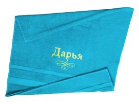 Рушник з іменною вишивкою махровий банний 70*140 бірюзовий Дар'я 00082