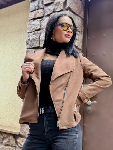 Женская замшевая куртка-косуха весенняя GF01221 цвет мокко, размер 42/44