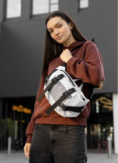 Большая женская поясная сумка бананка Sambag DynamicDart принт "Square" 38×21×7 см (80411150)