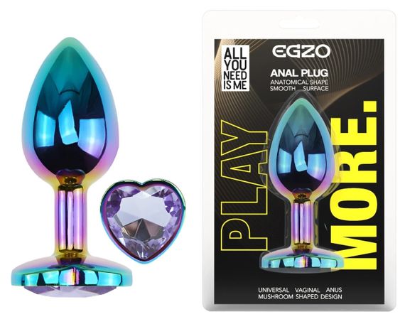 Анальна пробка EGZO Multicolor Heart Plug з аметистом, райдужна, розмір M Sex Aura