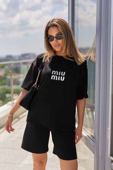 Жіночий літній костюм шорти та футболка вільний GF7825 колір чорний, розмір 50/52 | Зображення 3