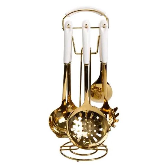 Набор кухонных принадлежностей на подставке 7 предметов кухонные аксессуары на подставке Белый с золотом HP-20-65 | Зображення 1