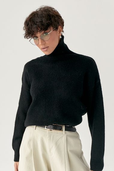 В'язаний теплий базовий гольф - чорний цвет, ONE SIZE (є розміри)