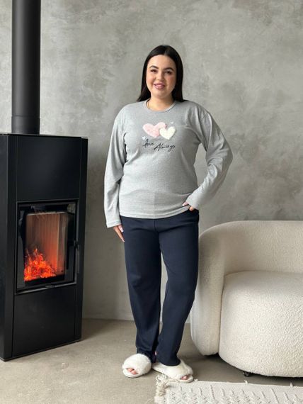 Сіра м'яка піжамка з сердечками PLUS SIZE з мікрофлісу | Зображення 3