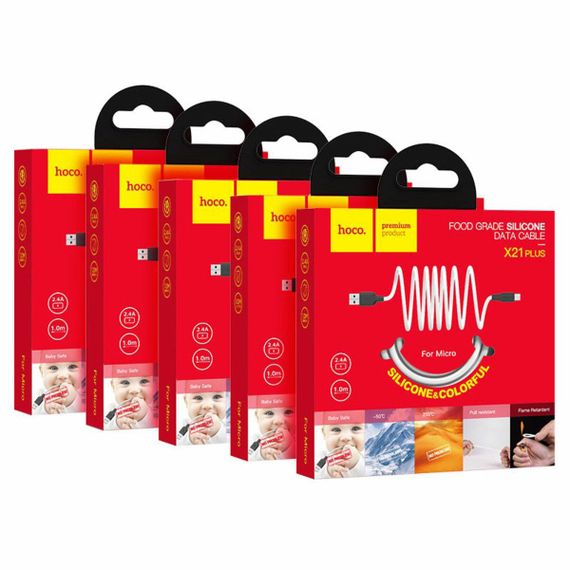 Кабель HOCO X21 Plus USB to Micro 2.4A, 1m, silicone, silicone connectors, Black+Yellow | Зображення 3