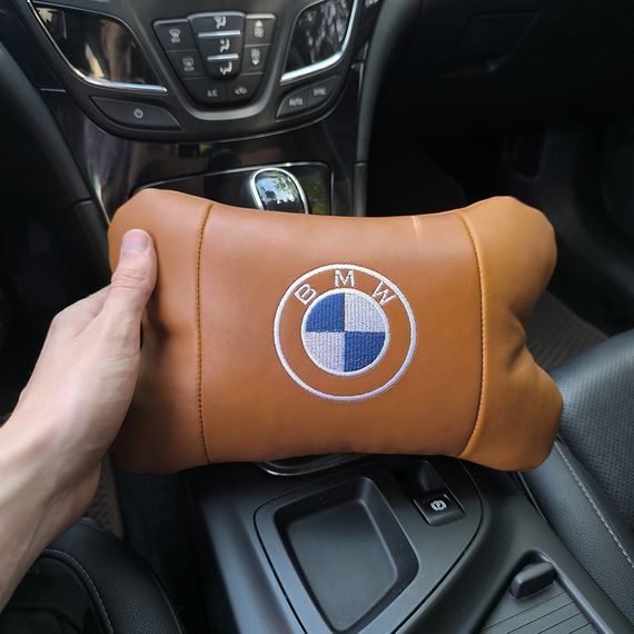 Комплект автоподушек 2шт из натуральной коричневой кожи для BMW. Ортопедическая подушка в авто БМВ | Зображення 2