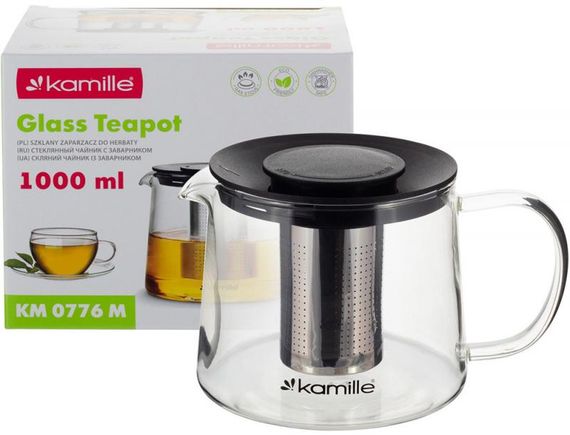 Чайник скляний заварювальний Kamille 1000мл зі знімним ситечком (0776m) | Зображення 7