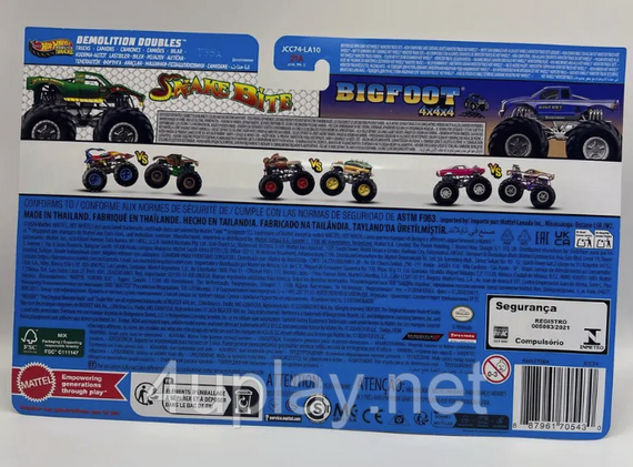 Подарочный набор 2 монстр-трака Хот Вилс Змея и Бигфут Оригинал Hot Wheels Monster Trucks Snakebite vs Bigfoot | Зображення 3