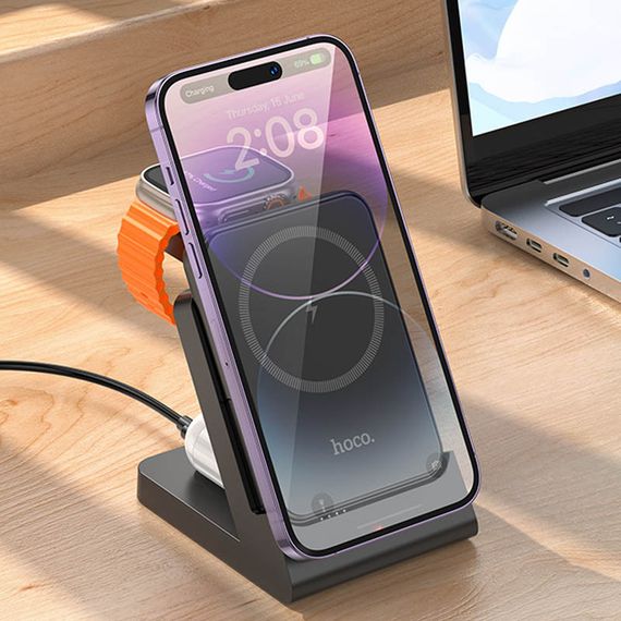 Портативний ЗП Power Bank + зарядная станция Hoco J149 Victory 3in1 magnetic з БЗП 5000 mAh Black | Зображення 4