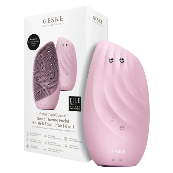 Очищувальна щітка для обличчя GESKE Sonic Thermo Facial Brush&Face-Lifter 8в1 white, Рожевий