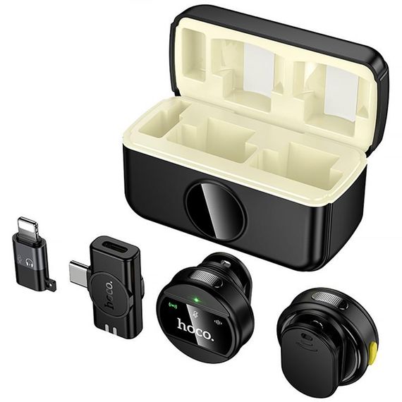 Петличный беспроводной микрофон Hoco L22 Bright 2in1 (Lightning/Type-C) Black | Зображення 1