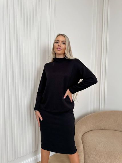 Женский теплый ангоровый костюм с юбкой миди LK137 цвет черный, размер 46/48 | Зображення 1