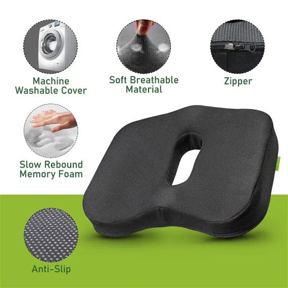 Ортопедична подушка Memory Foam Comfort Seat — ергономічна накладка на сидіння з вирізом для куприка | Зображення 5