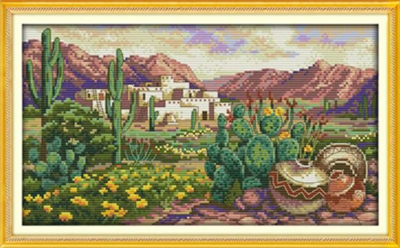 Набір для вишивання за нанесеною на канву схемою "A desert scene". AIDA 14CT printed 37*21 см