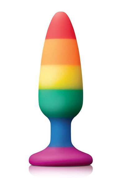 Анальна пробка силіконова на присосці Colourful Love Rainbow Anal Plug Medium — райдужна, 14 × 3,9 см | Зображення 1