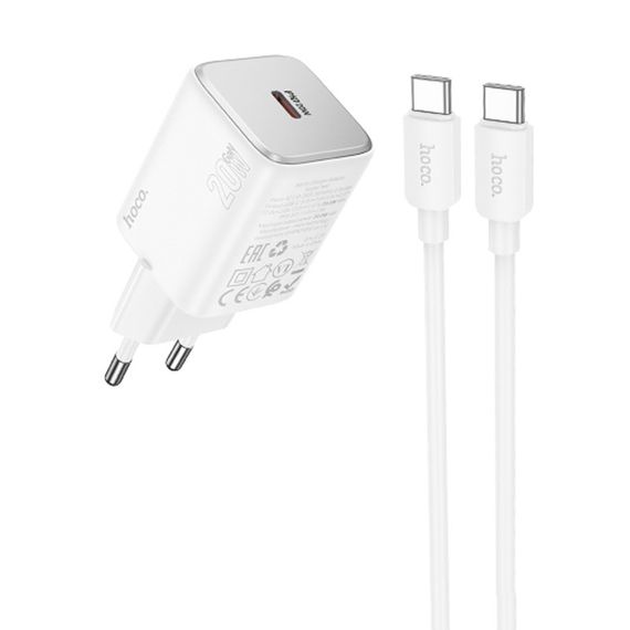 МЗП Hoco N40 Mighty PD20W (1USB-C) + кабель Type-C to Type-C White