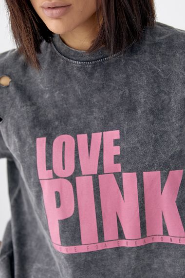 Футболка в техніці тай-дай з написом Love Pink - чорний цвет, ONE SIZE (є розміри) | Зображення 3