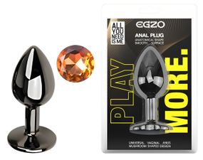 Анальна пробка з кристалом EGZO - Dark Gray Round Plug Yellow, size S sexstyle