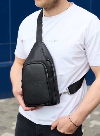 Чоловіча сумка-слінг із натуральної шкіри, сумка через плече чорна, чоловіча сумка слінг Tiding Bag 34091 | Зображення 7