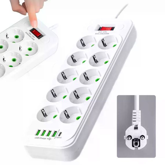 Мережевий подовжувач-фільтр PNS-02/D10 білий 5 м з LED-індикатором, 4 USB і PD Type-C | Зображення 4