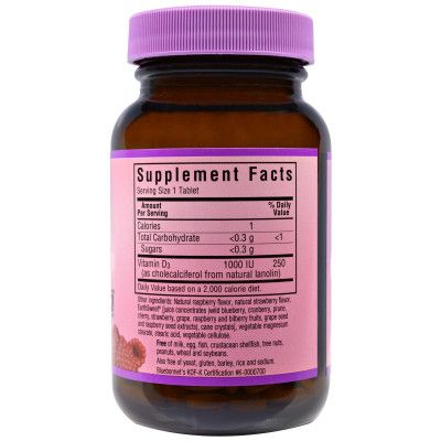 Витамин Bluebonnet Nutrition Витамин D3 1000IU, Вкус Малины, Earth Sweet Chewables, 90 ж (BLB-00362) - Топ | Зображення 1