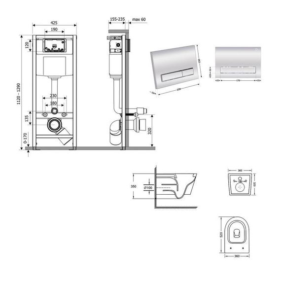 Готове рішення Qtap для ванної кімнати: підвісний унітаз Swan Ultra Quiet 520×360×320 + комплект інсталяції Nest 4 в 1 (лінійна | Зображення 1