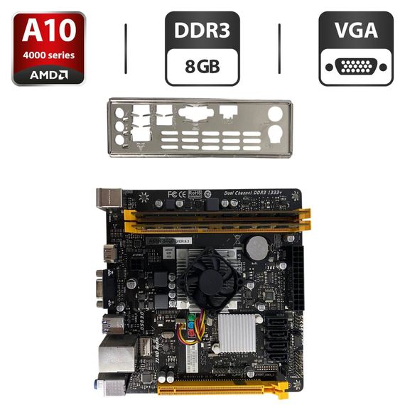 Комплект: Материнская плата Biostar A68N-5600 / AMD A10-4655M (4 ядра по 2.0 - 2.8 GHz) / 8 GB DDR3 / Socket FP2 / Задняя заглушка б/у