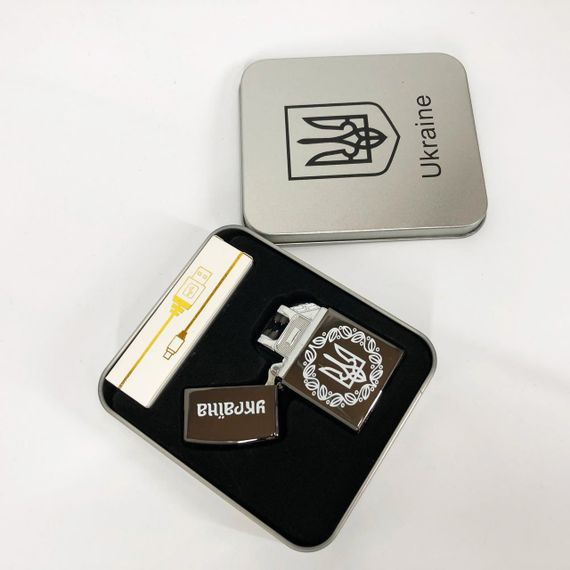 Дугова електроімпульсна запальничка USB Україна металева коробка HL-447. Колір: чорний | Зображення 2