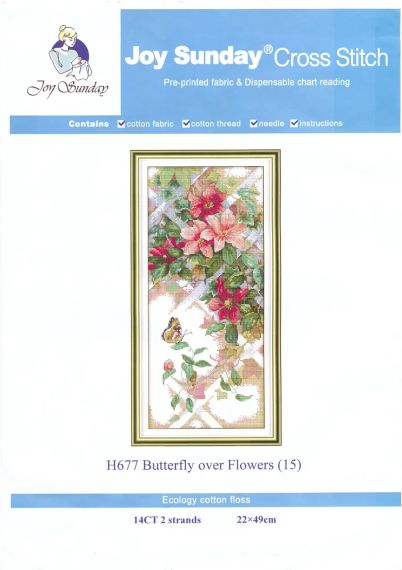 Набір для вишивання за нанесеною на канву схемою "Butterfly over Flowers 15". AIDA 14CT printed, 22*49 см | Зображення 1