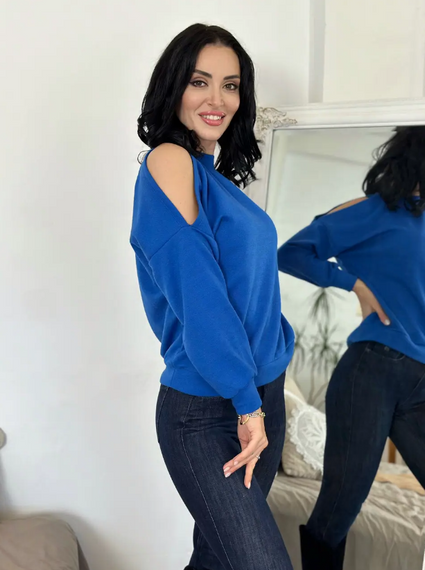 Женская красивая ангоровая кофта с открытыми плечами GF04169 цвет синий, размер 42/44 | Зображення 3