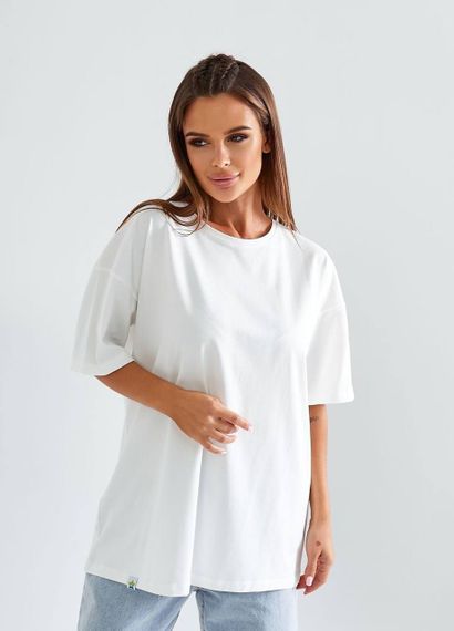 Женская однотонная футболка оверсайз GA025 цвет белый, размер 42/48 | Зображення 1
