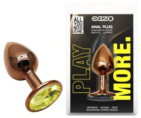 Анальная пробка EGZO Dark Gold с кристаллом, металлическая, анатомической формы, размер S Sex Aura