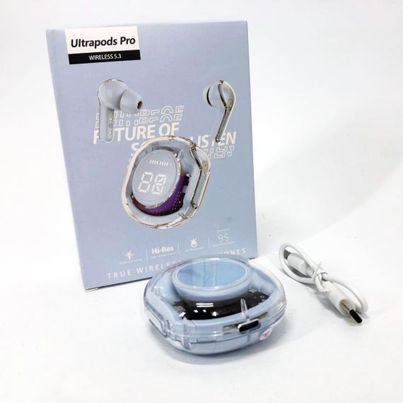 Бездротові навушники TWS T8 PRO з прозорим кейсом Вакуумний LED дисплей Bluetooth 5.3. OR-359 Колір: блакитний | Зображення 2