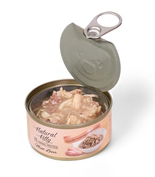 Вологий корм для котів з куркою та серцем Natural Kitty Meat Lover Chicken And Heart In Gravy, 70 гр | Зображення 1